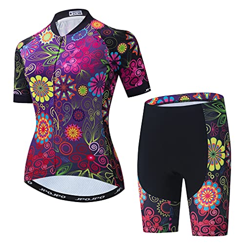 Radtrikot-Set für Damen, Sommer-Radbekleidung, Fahrradbekleidung, Violett (Blume), M von Weimostar