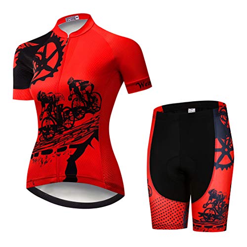 Radtrikot-Shorts-Anzug Damen-Radtrikot-Sets Zip-Shirts Kurzarm MTB-Tops Rennrad-Fahrradbekleidung Sommerrennen für Damen Damen Schnelle trockene rote Sets Größe L von Weimostar