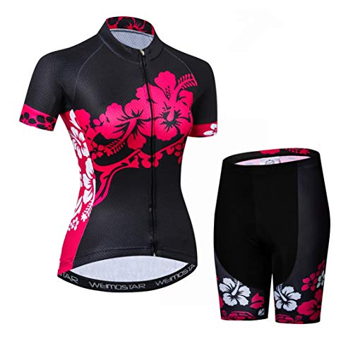 Radtrikot Shorts Set Damen Radtrikot Anzug Zip Shirts Kurzarm Rennrad Bekleidung Pro Team Racing MTB Tops Bottom für Damen Damen Atmungsaktiv Sommer Schwarz Set Größe L von Weimostar