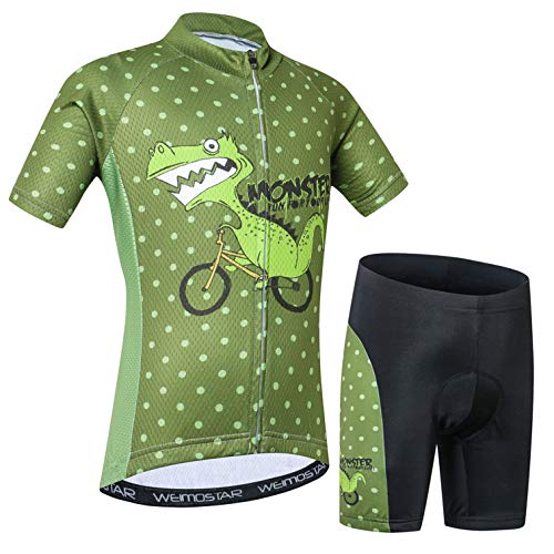 Radtrikot Shorts Set gepolstert Kinder Fahrrad Top Anzug Kinder Fahrrad MTB Shirt Boy Girl Mountain Road Kleidung Short Racing Reitstrumpfhose Grün L von Weimostar