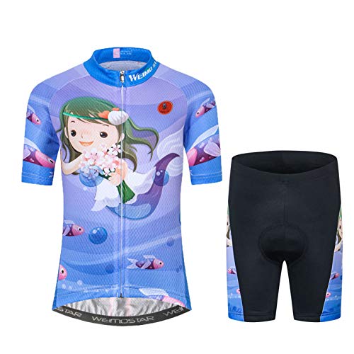 Radtrikot Shorts Set gepolstert Kinder Fahrrad Top Anzug Kinder Fahrrad MTB Shirt Boy Girl Mountain Road Kleidung Short Racing Reitstrumpfhose Lila XL von Weimostar