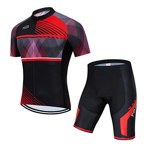 Radtrikot setzt Männer Bike Top Mountainbike Trikot Shorts Anzug Fahrrad Shirt Road Fahrradbe Rennen MTB Kleidung Sommer atmungsaktiv Sommer rot XXL von Weimostar