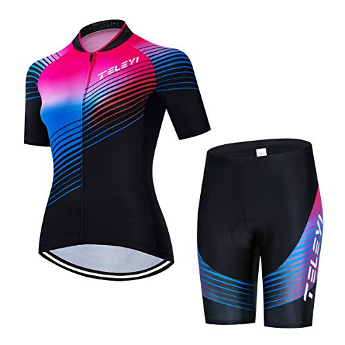Weimostar Damen Radsport Trikot Set, Sommer Mädchen Lady Kurzarm Mountainbike Radsport Bekleidungsset Radfahren Trikots Atmungsaktiv von Weimostar