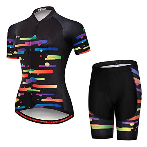 Weimostar Damen Radsportbekleidung Kurzarm Bike Jersey Sets Trägerhose Sommer Radsport Sets Reflektierend von Weimostar