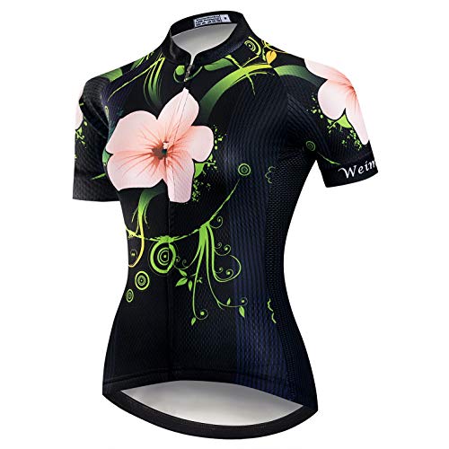 Weimostar Damen Radtrikot MTB Kurzarm Bike Outdoor Sportswear Pink Flowers dunkelblau L von Weimostar