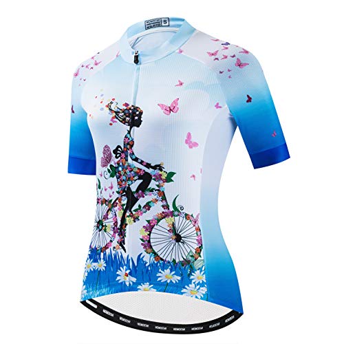 Weimostar Fahrradtrikot Damen-Fahrradoberteile Atmungsaktives Hemd Bergbekleidung Fahrradoberteil MTB Road Jersey Kurzarm Sommerradtrikotrennen Blau L. von Weimostar