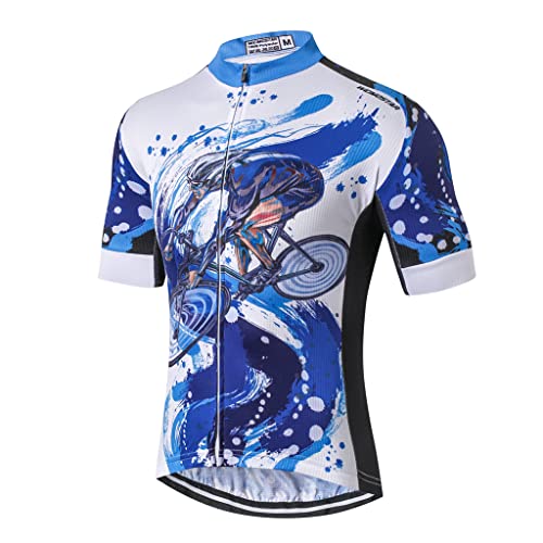 Weimostar Herren Radtrikot Herren Mountainbike Trikots Kurzarm Tops S-5XL, Blau Radfahren, XL von Weimostar