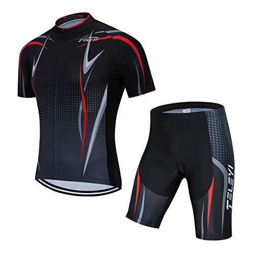 Weimostar Herren Radtrikot Trägerhose Schwarz Sets Fahrradbekleidung Kurzarm von Weimostar