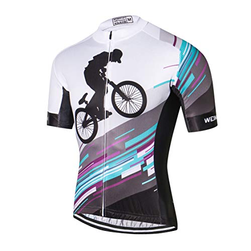 Weimostar MTB Trikot Herren Radtrikot Fahrrad-Jersey-Reißverschluss Mountain Road Kleidung Fahrrad-Oberteile Sommer Pro Team Rennrad Jersey für Männer weiß Blau Größe M von Weimostar