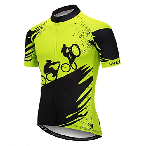 Weimostar MTB Trikot Herren Radtrikot Kurzarm Bike Jersey Reißverschluss Mountain Road Bekleidung Fahrrad-Oberteile Atmungsaktiv Sommer Pro Team Sports Radtrikot für Herren Schwarz Grün Größe M von Weimostar