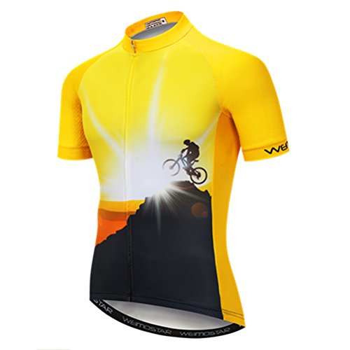 Weimostar MTB Trikot Herren Radtrikot Kurzarm Bike Jersey Reißverschluss Mountain Road Bekleidung Fahrrad-Oberteile Atmungsaktiv Sommer Pro Team Sports Radtrikot für Herren Schwarzes Gold Größe XXL von Weimostar