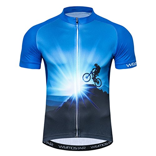 Weimostar MTB Trikot Herren Radtrikot Kurzarm Bike MTB Jersey Reißverschluss Mountain Road Bekleidung Fahrrad-Oberteile Atmungsaktiv Sommer Pro Team Sports Radtrikot für Herren Blau Größe XXXL von Weimostar