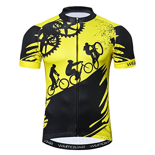 Weimostar MTB Trikot Herren Radtrikot Kurzarm Bike MTB Jersey Reißverschluss Mountain Road Bekleidung Fahrrad-Oberteile Atmungsaktiv Sommer Pro Team Sports Radtrikot für Herren Gelb Größe XXL von Weimostar