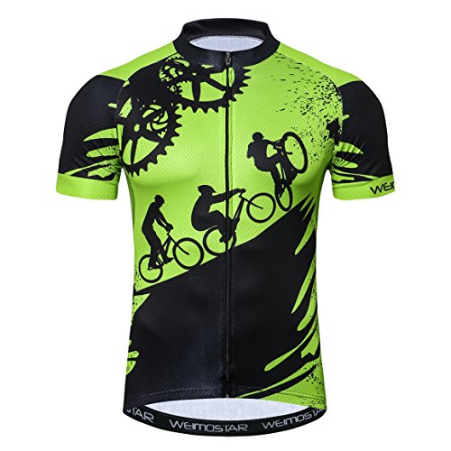 Weimostar MTB Trikot Herren Radtrikot Kurzarm Bike MTB Jersey Reißverschluss Mountain Road Bekleidung Fahrrad-Oberteile Atmungsaktiv Sommer Pro Team Sports Radtrikot für Herren Grün Größe M von Weimostar