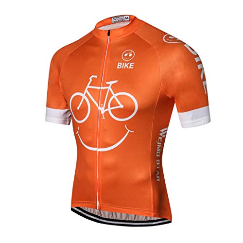 Weimostar MTB Trikot Herren Radtrikot Kurzarm Bike Tops Mountain Road Kleidung Fahrradhemden Sommer Pro Team Rennrad Trikot für Herren Atmungsaktiv Orange Größe L von Weimostar