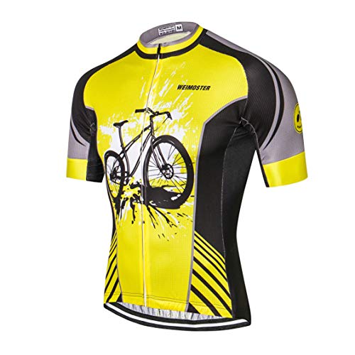 Weimostar MTB Trikot Herren Radtrikot Kurzarm Bike Tops Mountain Road Kleidung Fahrradhemden Sommer Pro Team Rennrad Trikot für Herren Atmungsaktiv Schwarz Gelb Größe M von Weimostar