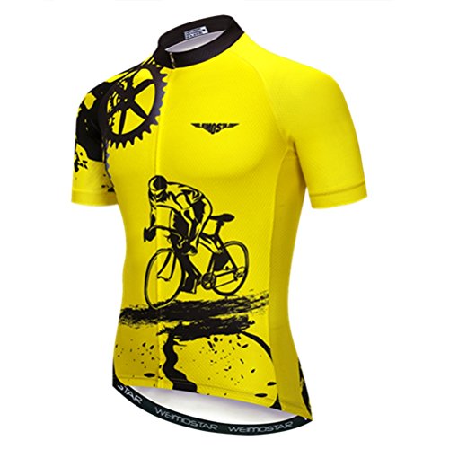 Weimostar Radfahren Jersey Herren MTB Jersey Kurzarm Bike Jersey Reißverschluss Mountain Road Bekleidung Fahrrad-Oberteile Pro Team Sport Laufrad Jersey für Männer männlich gelb Größe L von Weimostar