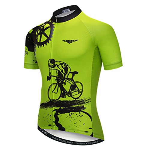 Weimostar Radfahren Jersey Herren MTB Jersey Kurzarm Bike Jersey Reißverschluss Mountain Road Bekleidung Fahrrad-Oberteile Pro Team Sport Laufrad Jersey für Männer männlich grün Größe L von Weimostar