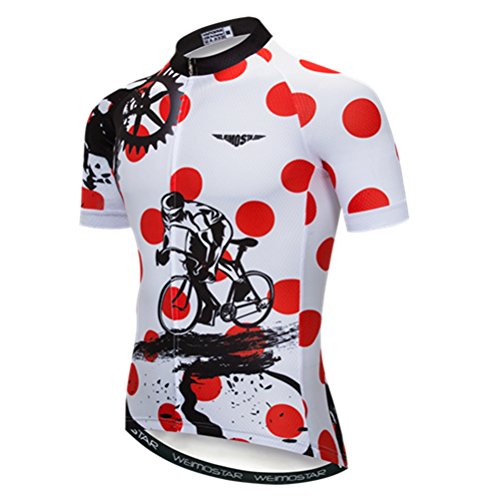 Weimostar Radfahren Jersey Herren MTB Jersey Kurzarm Bike Jersey Reißverschluss Mountain Road Bekleidung Fahrrad-Oberteile Pro Team Sport Laufrad Jersey für Männer männlich rot Größe S von Weimostar