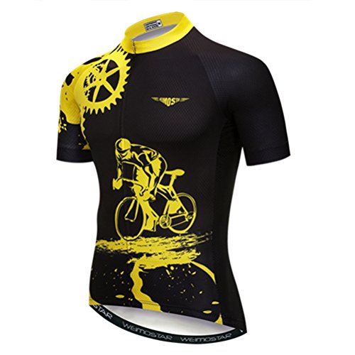 Weimostar Radfahren Jersey Herren MTB Jersey Kurzarm Bike Jersey Reißverschluss Mountain Road Bekleidung Fahrrad-Oberteile Pro Team Sport Laufrad Jersey für Männer männlich schwarz Größe L von Weimostar