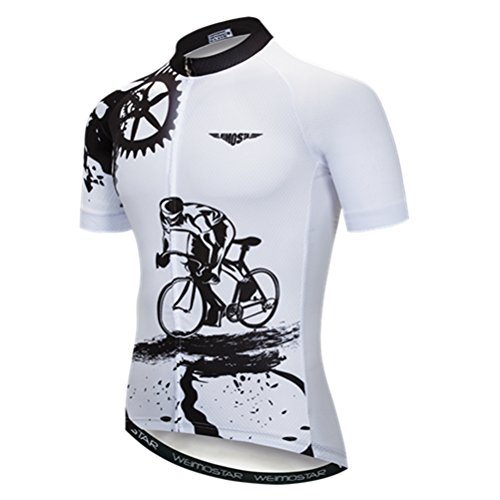 Weimostar Radfahren Jersey Herren MTB Jersey Kurzarm Bike Jersey Reißverschluss Mountain Road Bekleidung Fahrrad-Oberteile Pro Team Sport Laufrad Jersey für Männer männlich weiß Größe S von Weimostar