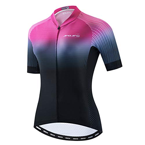 Weimostar Radtrikot Damen Fahrrad Trikot voller Reißverschluss Fahrrad Hemd Kurzarm Rennrad Kleidung Reiten Rennen MTB Top Kleidung für Damen Bergsport Top Sommer rosa grau Größe L. von Weimostar
