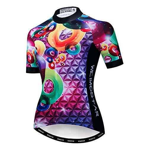 Weimostar Radtrikot Damen Radtrikot Reißverschluss Kurzarm MTB Tops Bekleidung Mountain Road Fahrradbekleidung atmungsaktive Biker Reiten Rennshirts für Damen Damen Radbekleidung Circle Purple XL von Weimostar