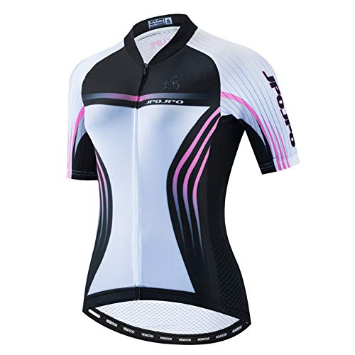 Weimostar Radtrikot Frauen Fahrrad Trikot voller Reißverschluss Fahrrad Hemd Kurzarm Rennrad Kleidung Reiten Rennen MTB Top Kleidung für Damen Damen Bergsport Top Sommer rosa weiß Größe L. von Weimostar