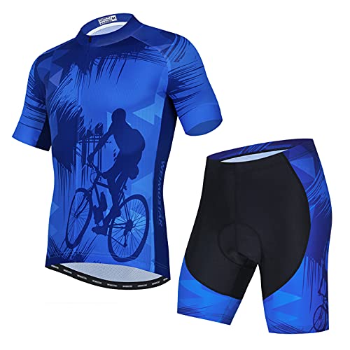 Weimostar Radtrikot Shorts Set Herren Fahrrad Top Anzug Rennrad Bekleidung MTB Berge Sommer Bluse Outfits Radsport Blau XL von Weimostar