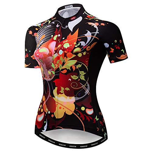 weimostar Damen Radtrikot Kurzarm Bike Shirts Atmungsaktive Fahrradoberteile Reflektierend von Weimostar