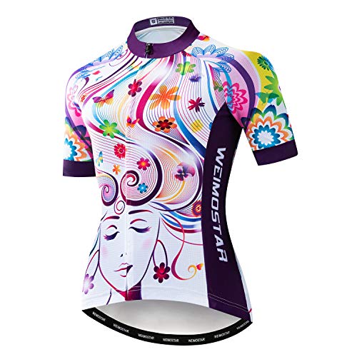 Sommer Radtrikot Damen Kurzarm Atmungsaktive Fahrradtrikot für Frauen Rennrad Trikot Mountainbike Trikot Radfahren Shirt CF2 von Weimostar