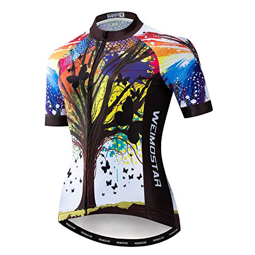 weimostar Damen Radtrikot Kurzarm Bike Shirts Atmungsaktive Fahrradoberteile Reflektierend von Weimostar