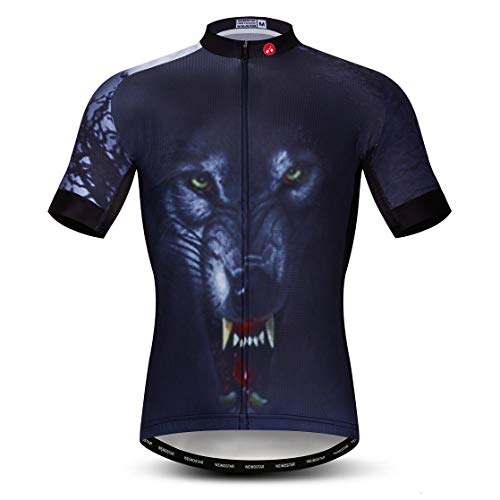 weimostar Fahrradtrikot Herren Fahrradbekleidung Fahrradtrikot Top Shirt Road MTB Jersey Kurzarm Sommer XXL Wolf Schwarz von Weimostar