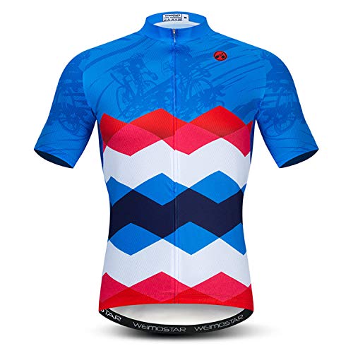 weimostar Grid Herren Radtrikot Kurzarm Bike Shirts mit 3 Taschen reflektierend von Weimostar