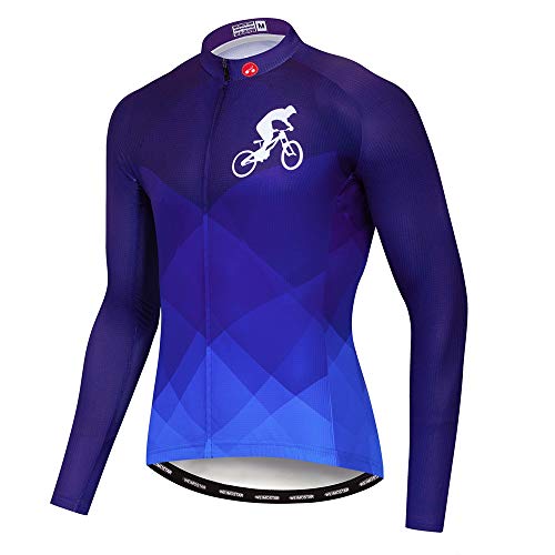 weimostar Radfahren Jersey Langarm Kleidung Männer Fahrrad Tragen Zyklus Kleidung Herbst, Mtb Blau, XXL = Chest 45.6-48" von Weimostar