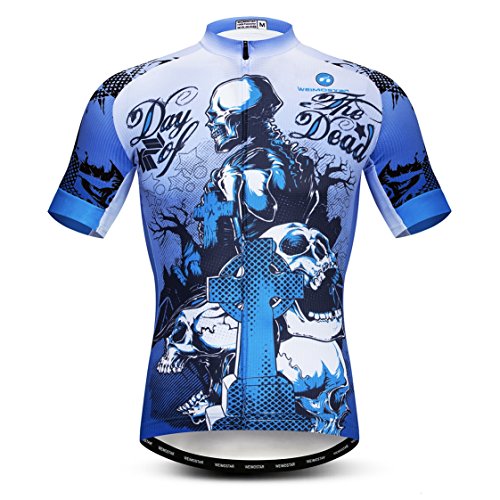 weimostar Radtrikot Herren Fahrradshirts Atmungsaktives Fahrradtrikot Top Mountain Road MTB Trikot Kurzarm Sommer, Totenkopf blau, Tag L(Chest 39-44"） von Weimostar