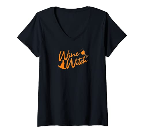 Damen Weinhexe Lustiger Halloween-Weinliebhaber T-Shirt mit V-Ausschnitt Damen Weinhexe Lustiger Halloween-Weinliebhaber T-Shirt mit V-Ausschnitt von Wein Mama Kleidung