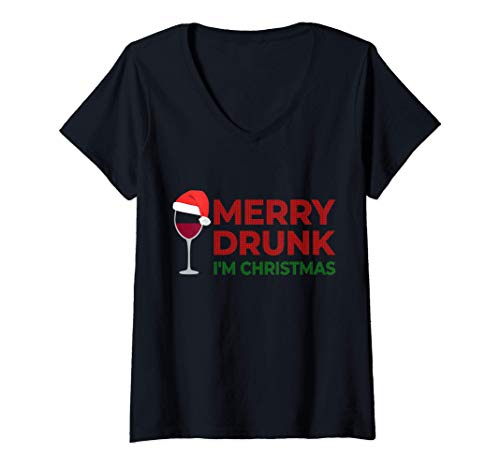 Damen I'm Merry Drunk Ugly Christmas Sweater Weihnachtspullover Im T-Shirt mit V-Ausschnitt Damen I'm Merry Drunk Ugly Christmas Sweater Weihnachtspullover Im T-Shirt mit V-Ausschnitt von Wein Weihnachtsshirt Weihnachtsoutfit Weihnachten