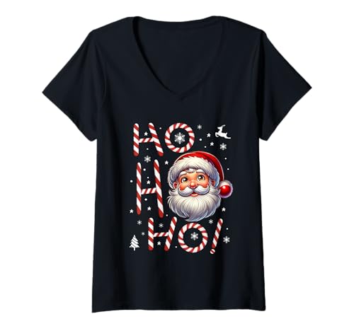 Damen Christmas Ho Ho Ho Weihnachtsmann Weihnachts T-Shirt mit V-Ausschnitt Damen Christmas Ho Ho Ho Weihnachtsmann Weihnachts T-Shirt mit V-Ausschnitt von Weinachts Outfit Weihnachtsmann Santa Claus