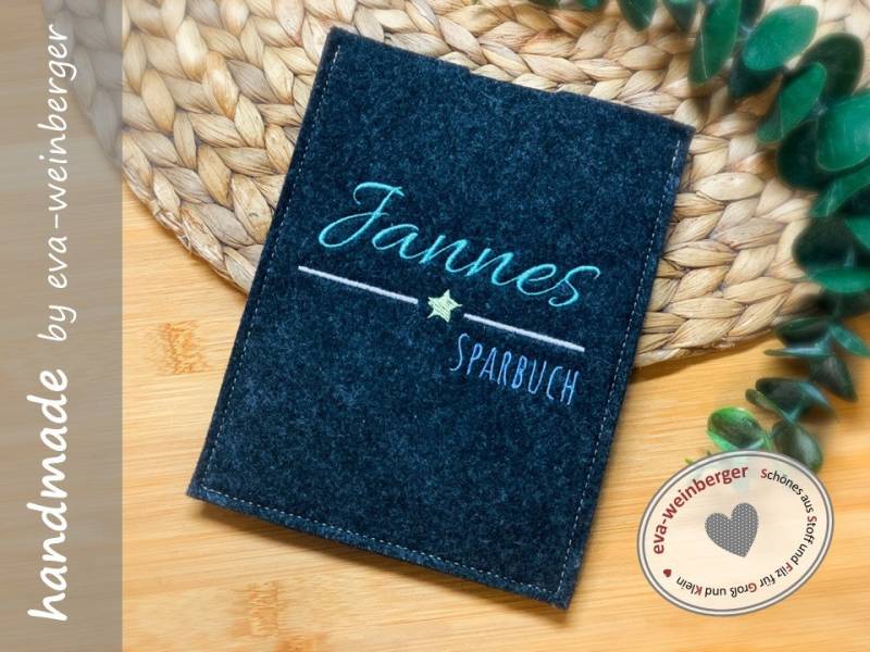 Sparbuchhülle Mit Name Geschenk Zur Taufe Oder Geburt Aus Filz Für Mädchen Junge in Vielen Farben Personalisierbar von WeinbergerDesign