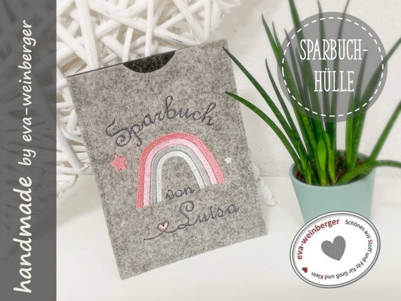 Sparbuchhülle Regenbogen Geschenk Zur Taufe Taufgeschenk Oder Geburt Aus Filz Für Mädchen Junge in Vielen Farben Personalisierbar von WeinbergerDesign