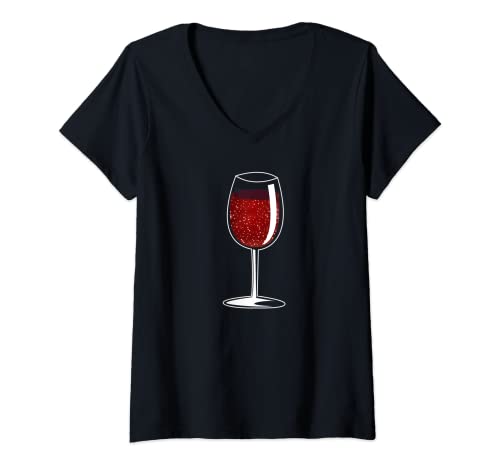 Damen Weinglas mit Rotwein T-Shirt mit V-Ausschnitt Damen Weinglas mit Rotwein T-Shirt mit V-Ausschnitt von Weinliebhaber Weinoutfit
