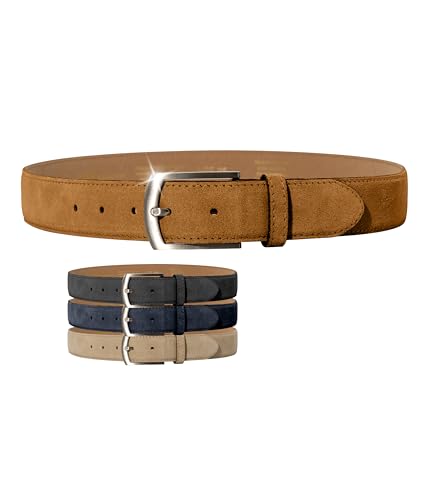Weinmann® Gürtel Herren Alaska Belt – Feines Veloursleder – 100% italienisches Rindsleder, schicker Ledergürtel – Breite 3,5 cm – Made in DE, Cognac von Weinmann