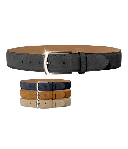 Weinmann® Gürtel Herren Alaska Belt – Feines Veloursleder – 100% italienisches Rindsleder, schicker Ledergürtel – Breite 3,5 cm – Made in DE, Grau von Weinmann