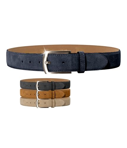 Weinmann® Gürtel Herren Alaska Belt – Feines Veloursleder – 100% italienisches Rindsleder, schicker Ledergürtel – Breite 3,5 cm – Made in DE, Navy von Weinmann