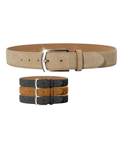 Weinmann® Gürtel Herren Alaska Belt – Feines Veloursleder – 100% italienisches Rindsleder, schicker Ledergürtel – Breite 3,5 cm – Made in DE, Sand von Weinmann