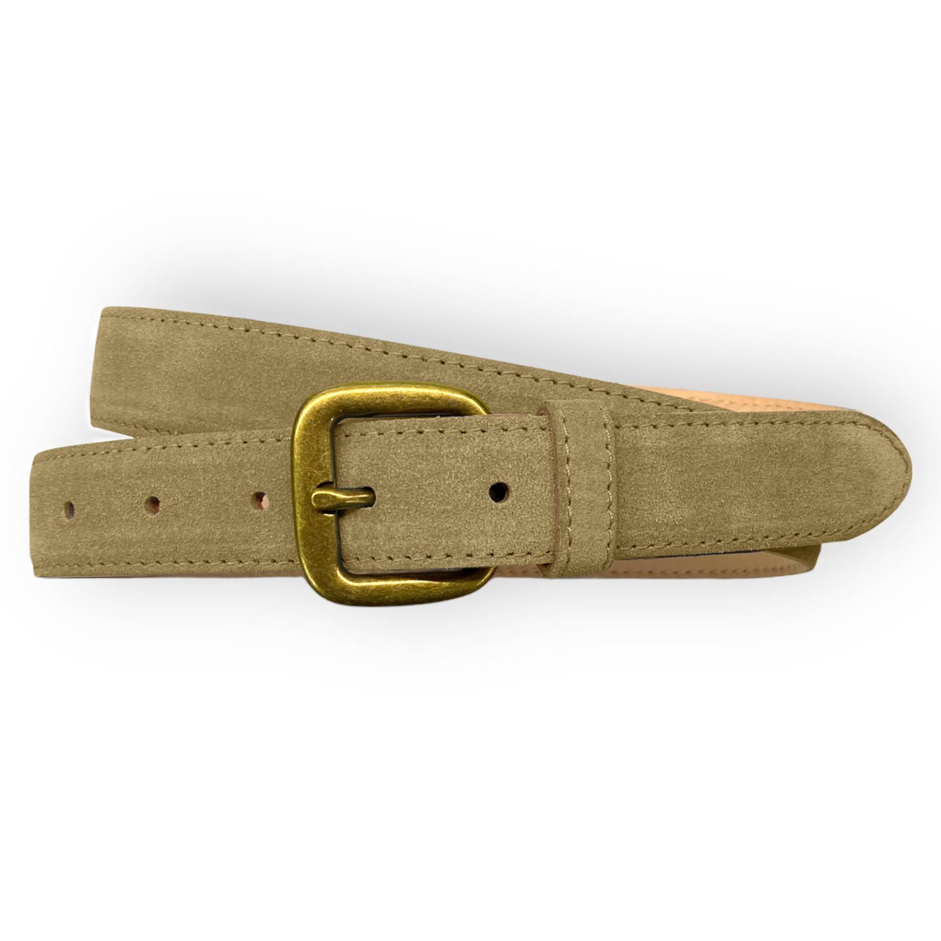 Damengürtel Ledergürtel Dunkel Beige Veloursleder Jeansgürtel Gürtel Altmessing Schließe von WeinmannAccessories