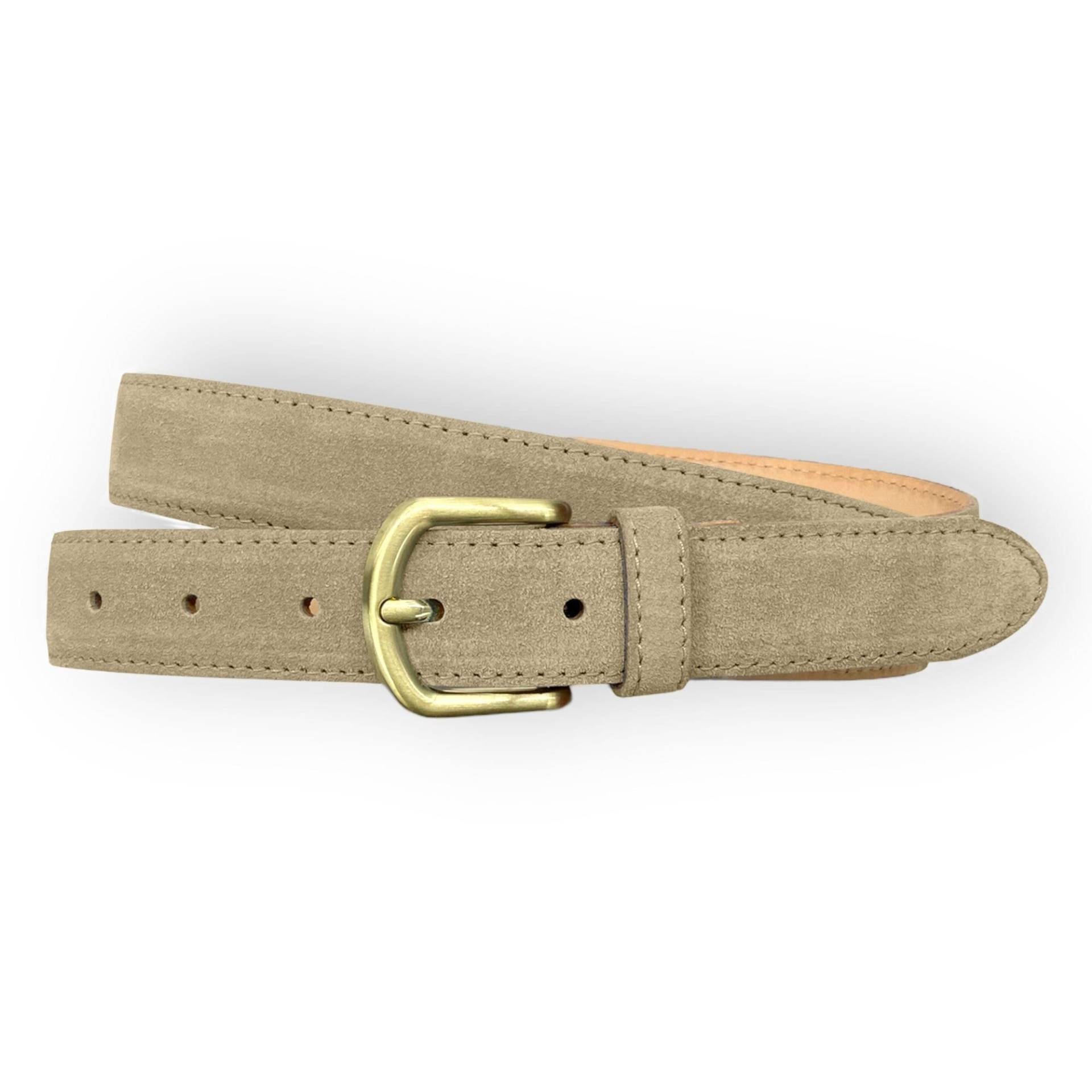 Damengürtel Ledergürtel Sand Beige Veloursleder Jeansgürtel Gürtel Gold Schließe Satiniert von WeinmannAccessories