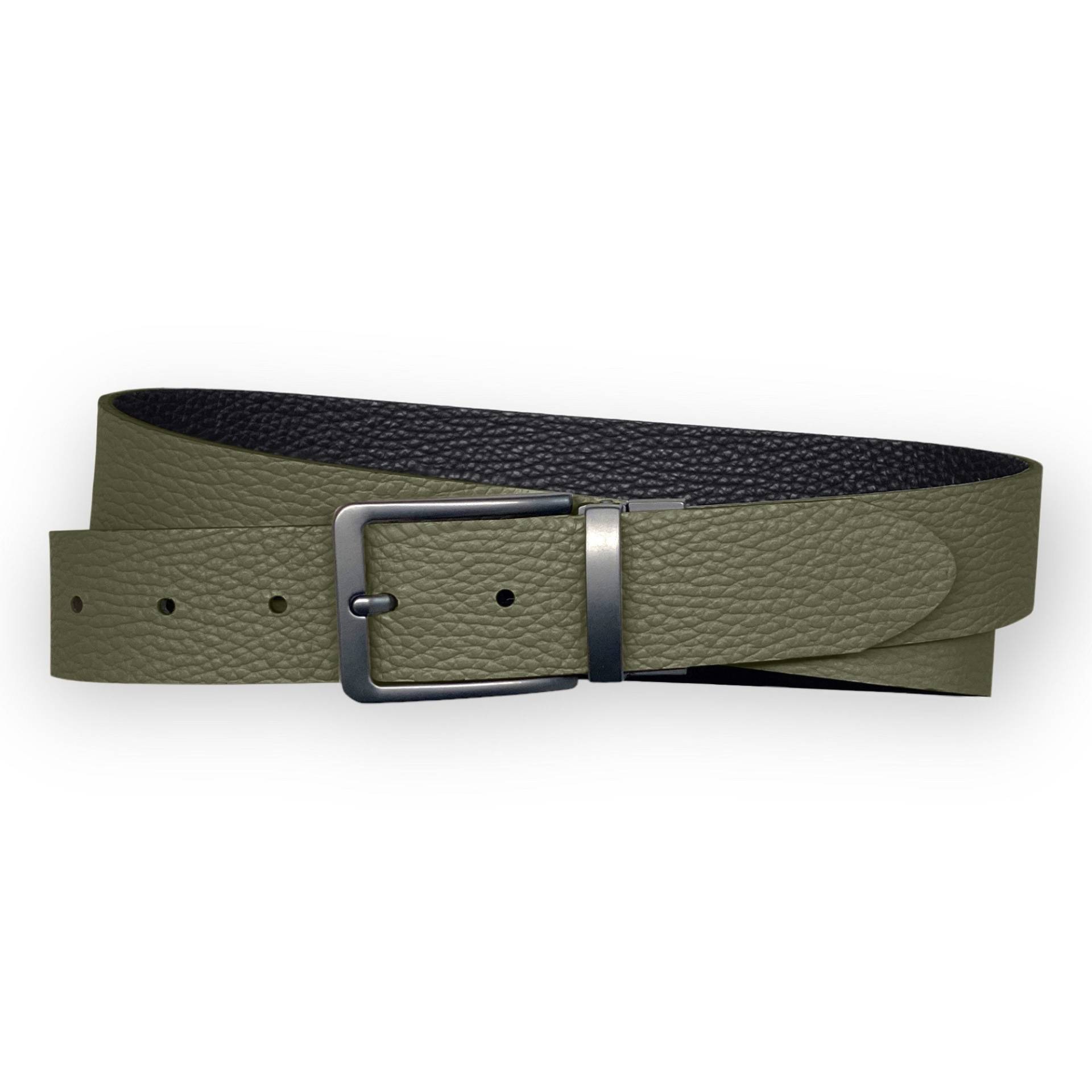 Wendegürtel Schwarz Olive Herrengürtel Ledergürtel Fein Genarbtes Vollrindleder Jeansgürtel Matte Graue Satinierte Schließe von WeinmannAccessories