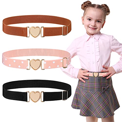 Weinsamkeit 3 Stück Kinder Gürtel Stretch Gürtel Verstellbare Elastische Gürtel Mädchen Süß Herzform Gürtel Ohne Schnalle für Kleider Jeans Hose Uniform（Schwarz Braun Rosa） von Weinsamkeit